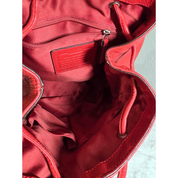 COACH F24385 Red Pebbled Leather Drawstring Park Turnlock Backpack - Picture 6 of 13